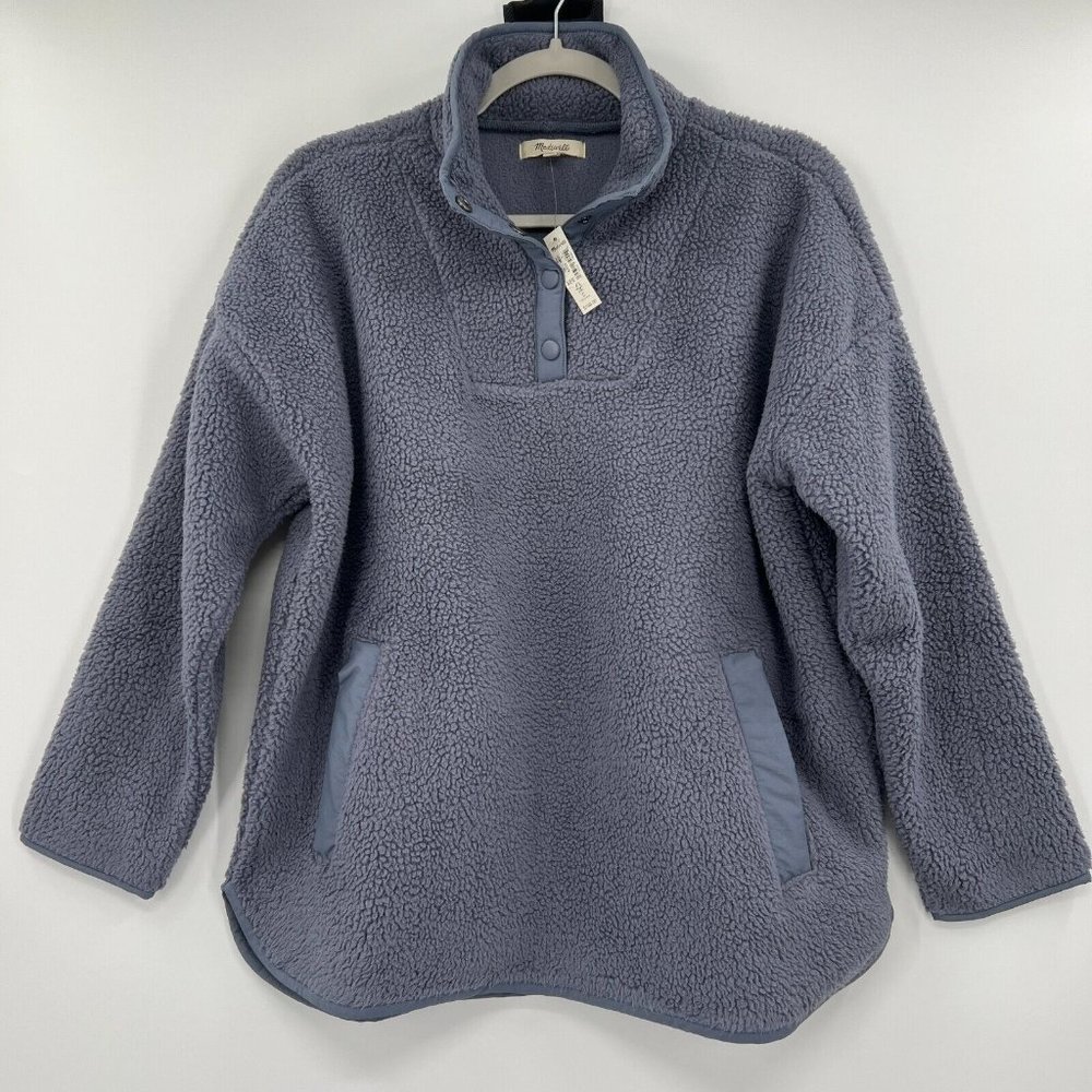 Madewell Blue Raleigh King Whale Sherpa Popover Sweatshirt Loungewear sz S $138